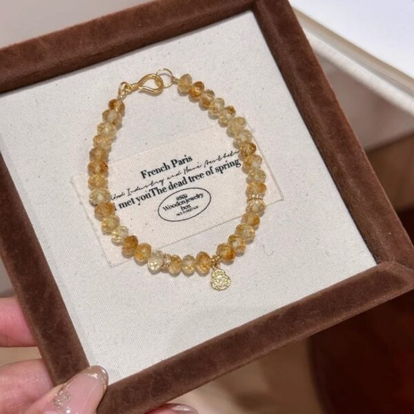 925 Silver Faceted Citrine Bracelet - Lucky Gourd Minimalist Jewelry - Image 2