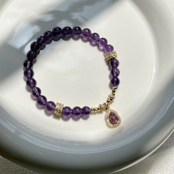Natural Amethyst Bracelet - Purple Fortune Gourd Charm Energy Jewelry