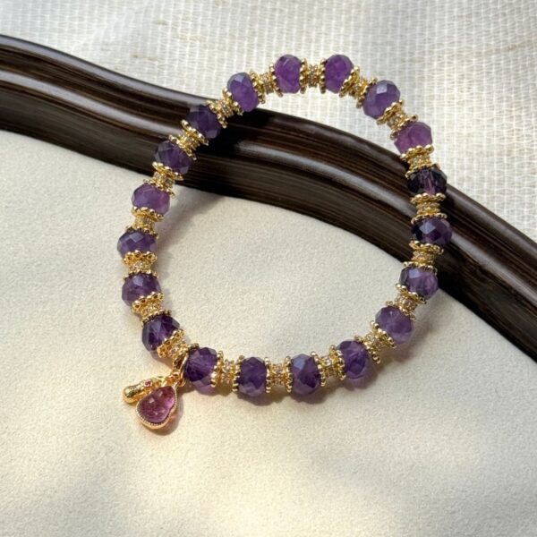 Amethyst Wealth Bracelet - Silver Lucky Charm Jewelry with Faceted Beads - Image 2