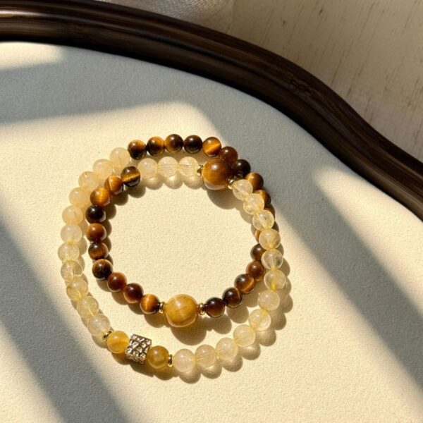 Double-Layer Tiger Eye & Rutilated Quartz Bracelet - Stackable Energy Jewelry