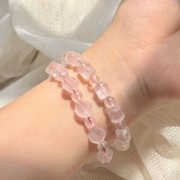 Raw Rose Quartz Bracelet - Irregular Natural Crystal Love Jewelry - Image 4