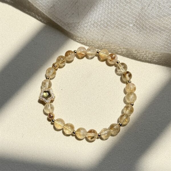 Natural Citrine & Tourmaline Bracelet - 925 Silver Star Charm Jewelry - Image 2