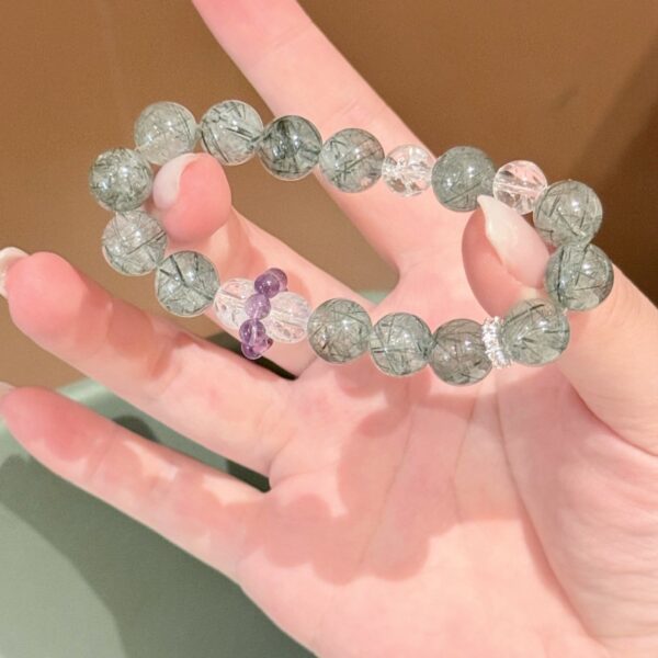Natural Green Rutilated Quartz Bracelet - 5 Elements Balancing Energy Jewelry - Image 5