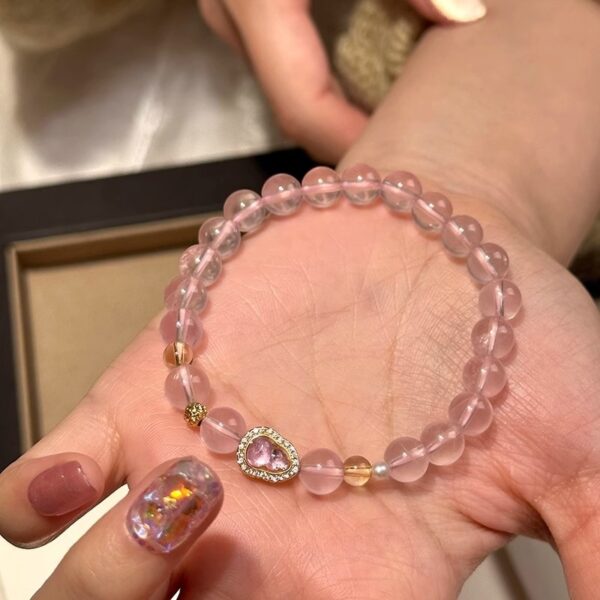 Natural Pink Quartz Bracelet - S925 Silver Beaded Peach Blossom Luck Jewelry - Image 2