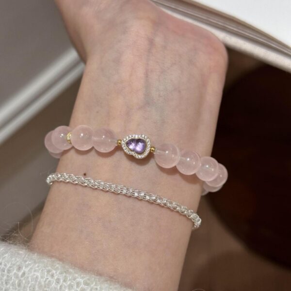 Pink & Purple Crystal Love Bracelet - 925 Silver Gourd Charm - Image 2