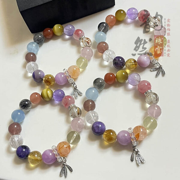 ​Mixed Gemstone Energy Bracelet - Red Agate, Black Tourmaline & Lepidolite Beads​ - Image 2