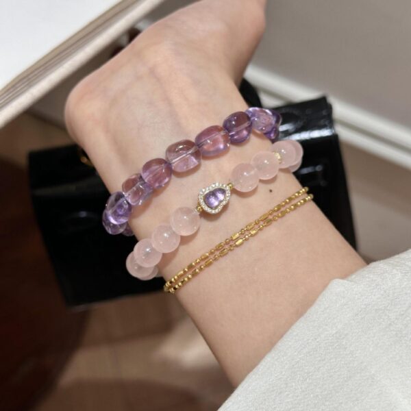 Natural Star Moonstone Bracelet - Peach Blossom Energy & Silver Gourd Charm Jewelry - Image 3