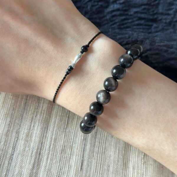 999 Silver Black Obsidian Leaf Bracelet - Protection & Wealth Energy Jewelry - Image 4