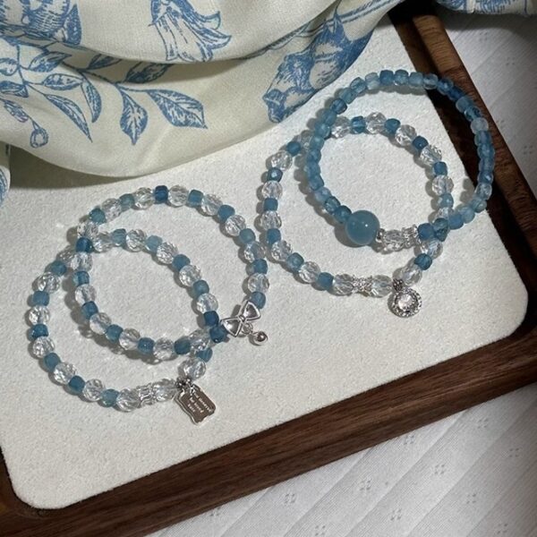 925 Silver Aquamarine Bracelet - Crystal Bell & Bow Charm Jewelry - Image 4