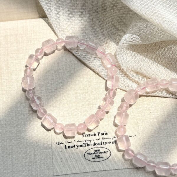 Raw Rose Quartz Bracelet - Irregular Natural Crystal Love Jewelry - Image 5