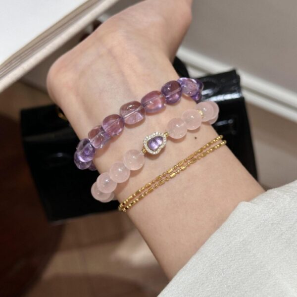 Pink & Purple Crystal Love Bracelet - 925 Silver Gourd Charm - Image 3