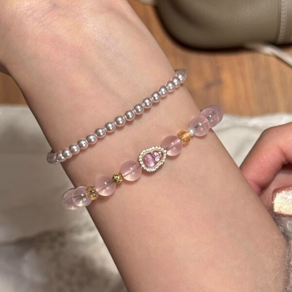 Natural Pink Quartz Bracelet - S925 Silver Beaded Peach Blossom Luck Jewelry - Image 3