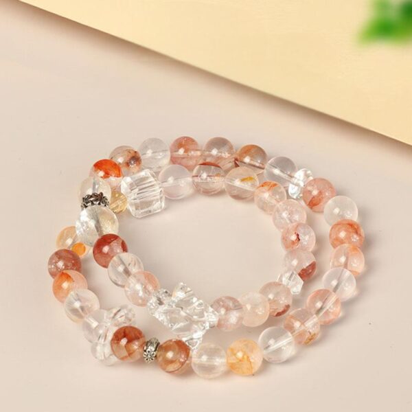 Double Strand Phantom Quartz Bracelet - Natural White Crystal with Golden Rutile Inclusions - Image 2