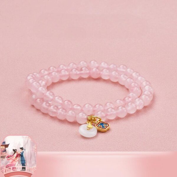 Double Strand Pink Quartz Bracelet - Feng Shui Love Jewelry with Lucky Knot & Cloud Charm for Romance & Protection - Image 2