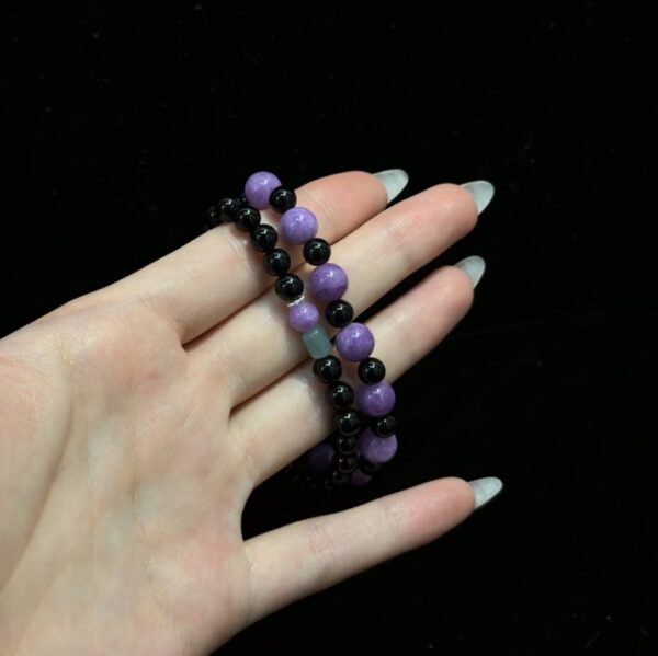 925 Sterling Silver & Natural Gemstone Bracelet Set - Amethyst Black Agate Unisex Spiritual Jewelry - Image 2