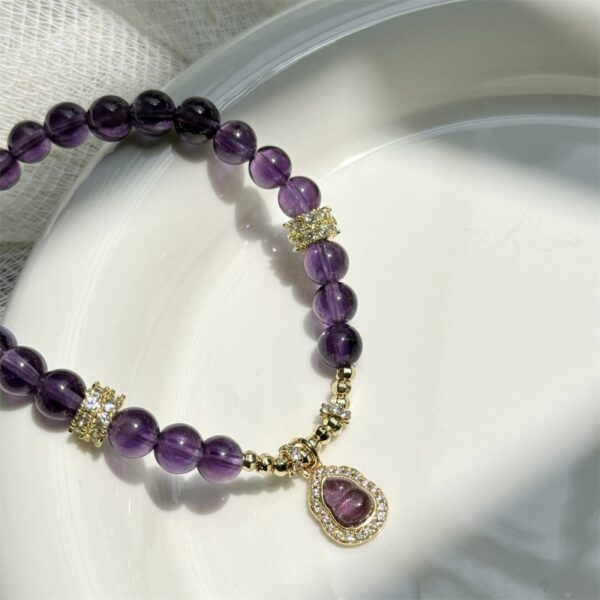 Natural Amethyst Bracelet - Purple Fortune Gourd Charm Energy Jewelry - Image 2