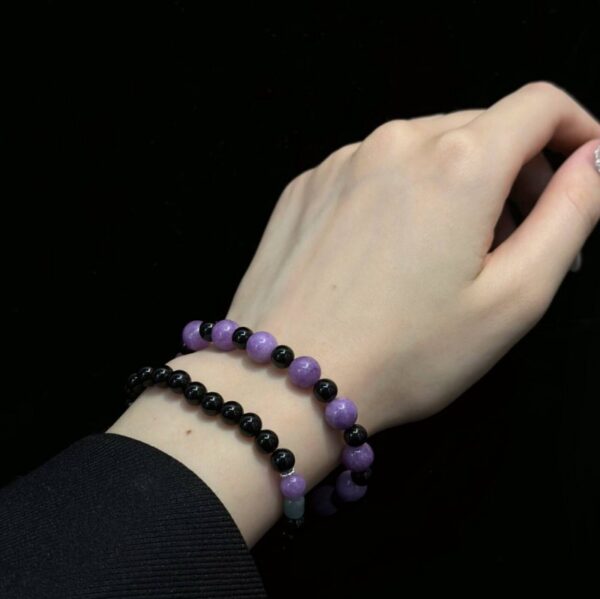 925 Sterling Silver & Natural Gemstone Bracelet Set - Amethyst Black Agate Unisex Spiritual Jewelry - Image 3