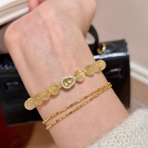 925 Sterling Silver Golden Rutilated Quartz & Tourmaline Bracelet - Image 4