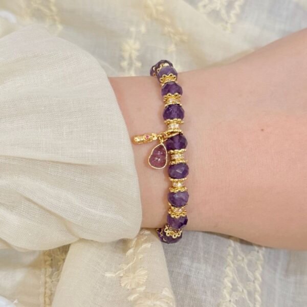 Amethyst Wealth Bracelet - Silver Lucky Charm Jewelry with Faceted Beads - Image 3