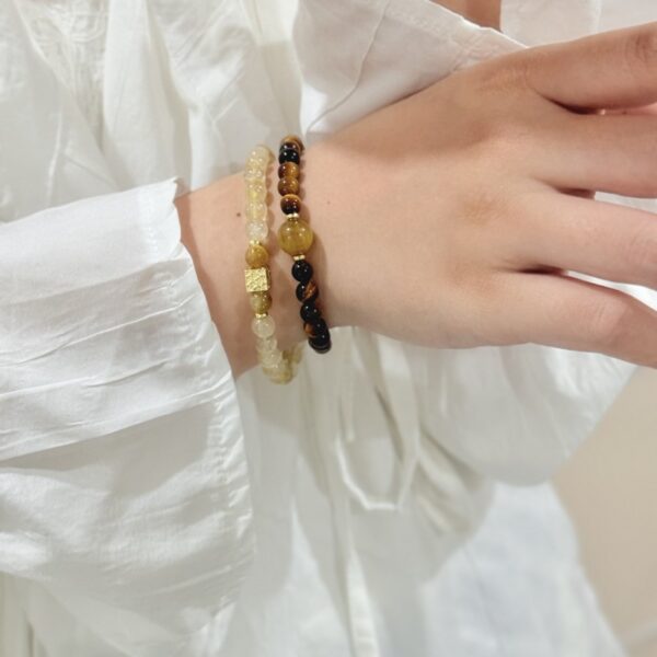 Double-Layer Tiger Eye & Rutilated Quartz Bracelet - Stackable Energy Jewelry - Image 4