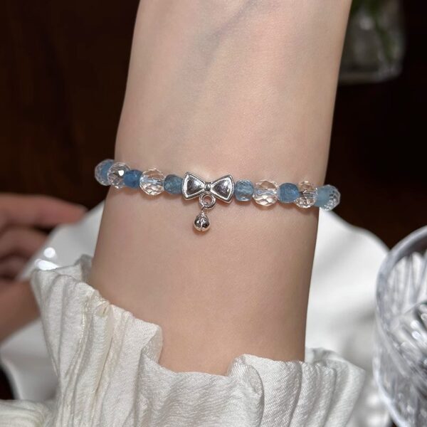 925 Silver Aquamarine Bracelet - Crystal Bell & Bow Charm Jewelry - Image 5