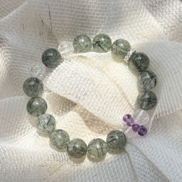 Natural Green Rutilated Quartz Bracelet - 5 Elements Balancing Energy Jewelry