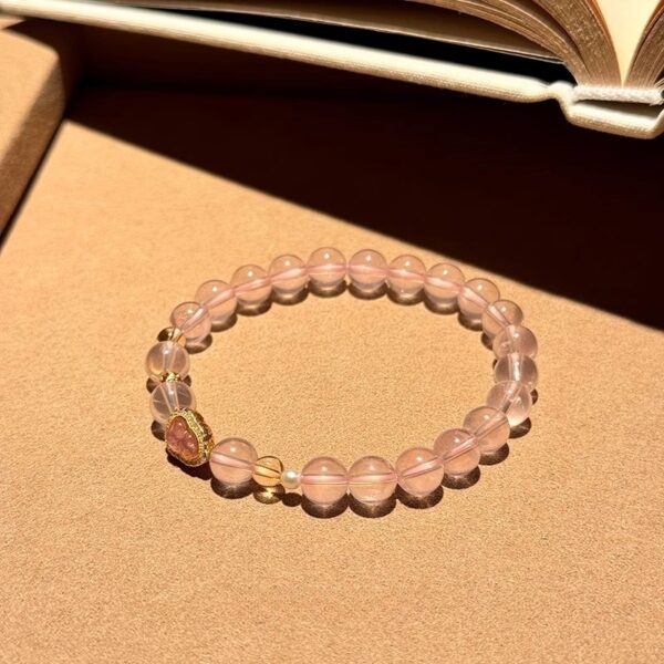 Natural Pink Quartz Bracelet - S925 Silver Beaded Peach Blossom Luck Jewelry - Image 4
