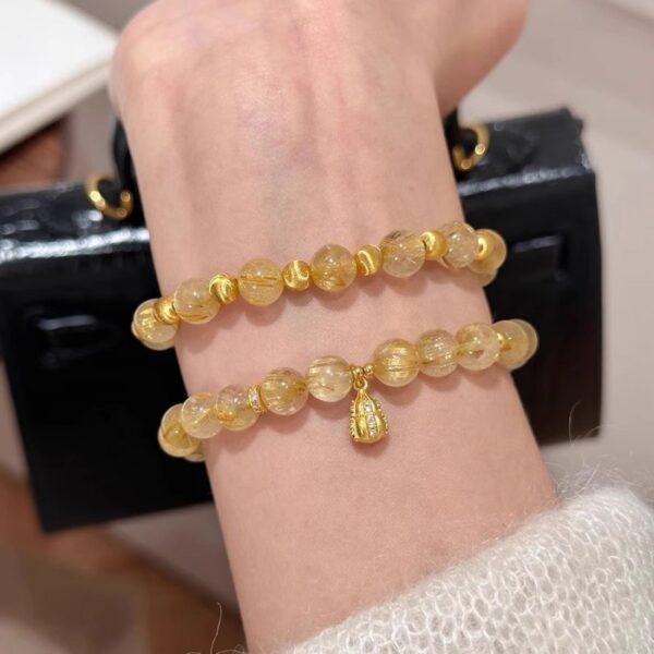 Golden Rutilated Quartz Bracelet - Cat Eye Crystal Wealth Jewelry​ - Image 3