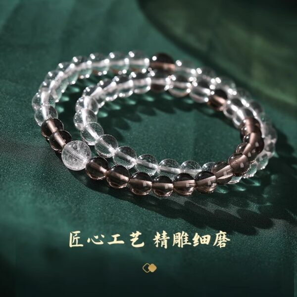Double Strand Natural Crystal Bracelet - White Quartz & Smoky Quartz for Energy Balance (16cm) - Image 2