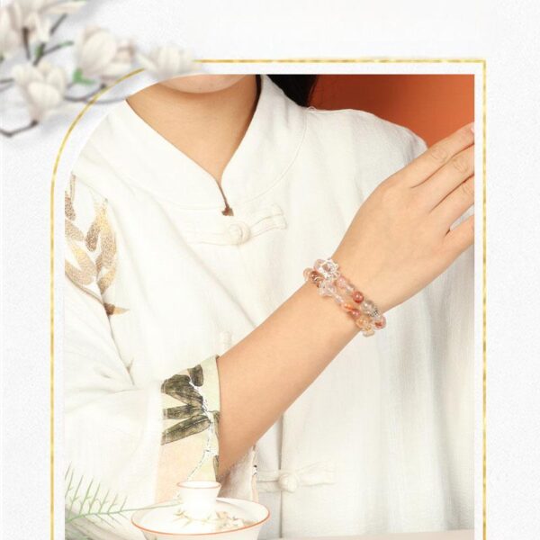 Double Strand Phantom Quartz Bracelet - Natural White Crystal with Golden Rutile Inclusions - Image 3