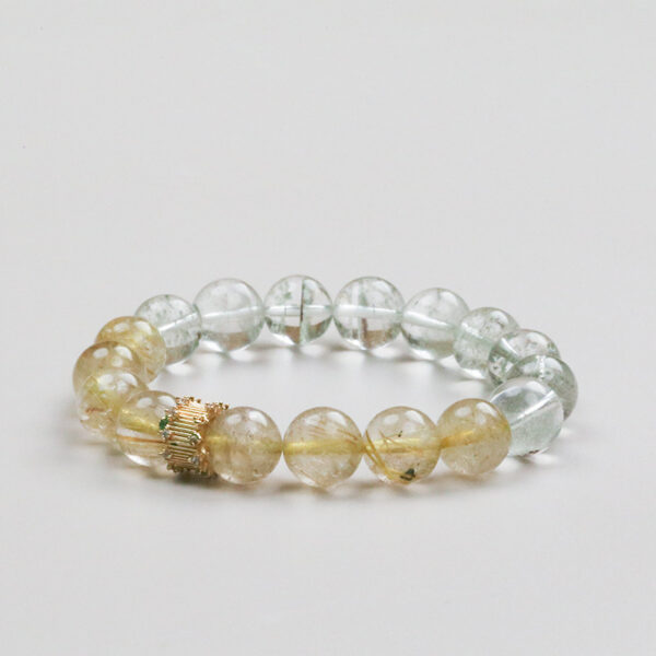 Five Elements Earth-Wood Bracelet - Green Phantom & Rutilated Quartz Crystal Jewelry for Grounding & Growth - Image 2