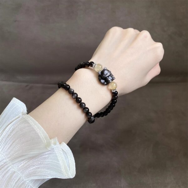 Lucky Rope Double Strand Bracelet - Feng Jiu Inspired Black Obsidian & Citrine Crystal Jewelry for Wealth & Protection - Image 2