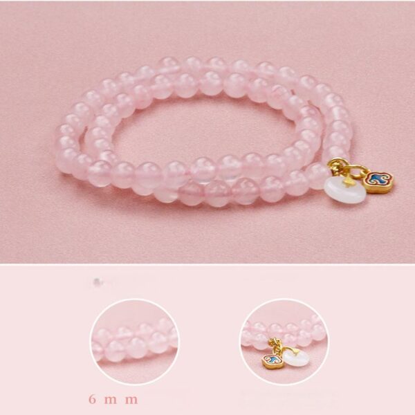 Double Strand Pink Quartz Bracelet - Feng Shui Love Jewelry with Lucky Knot & Cloud Charm for Romance & Protection - Image 3