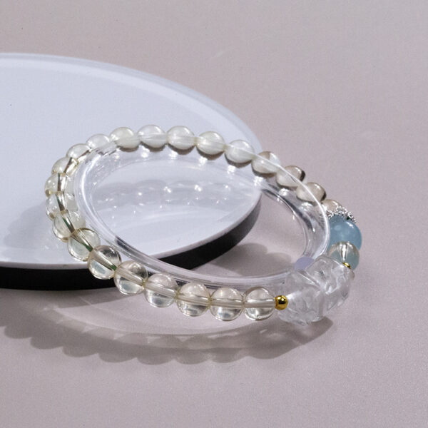 Lucky Wealth Bracelet - Citrine, White Quartz & Aquamarine with Pi Yao Charm - Image 2
