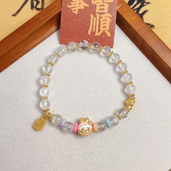 Labubu Style Tiger Eye & Clear Quartz Bracelet - Original Beaded Design for Wealth & Positive Energy - Image 2