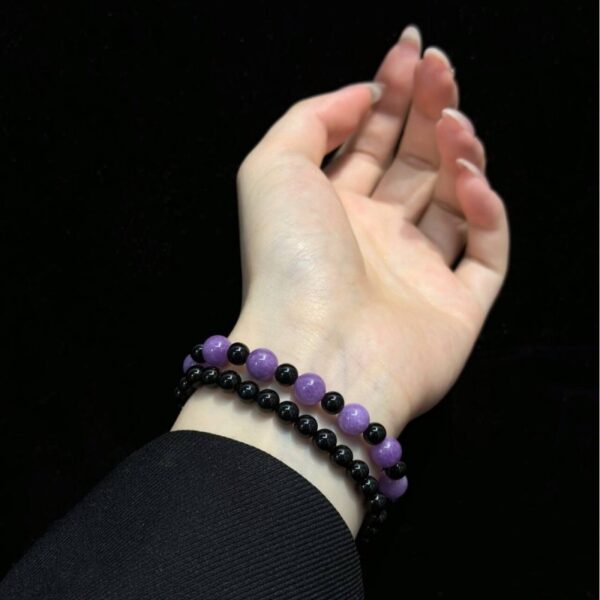 925 Sterling Silver & Natural Gemstone Bracelet Set - Amethyst Black Agate Unisex Spiritual Jewelry - Image 4