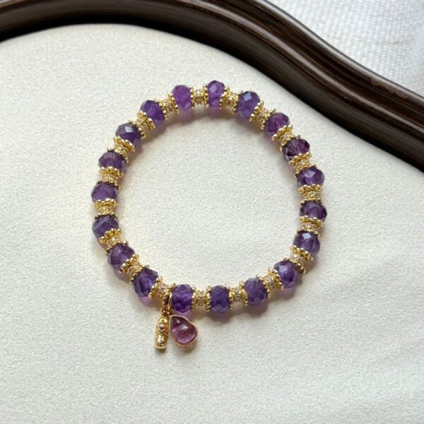 Amethyst Wealth Bracelet - Silver Lucky Charm Jewelry with Faceted Beads