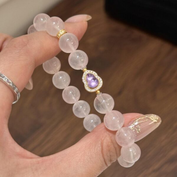 Pink & Purple Crystal Love Bracelet - 925 Silver Gourd Charm - Image 4