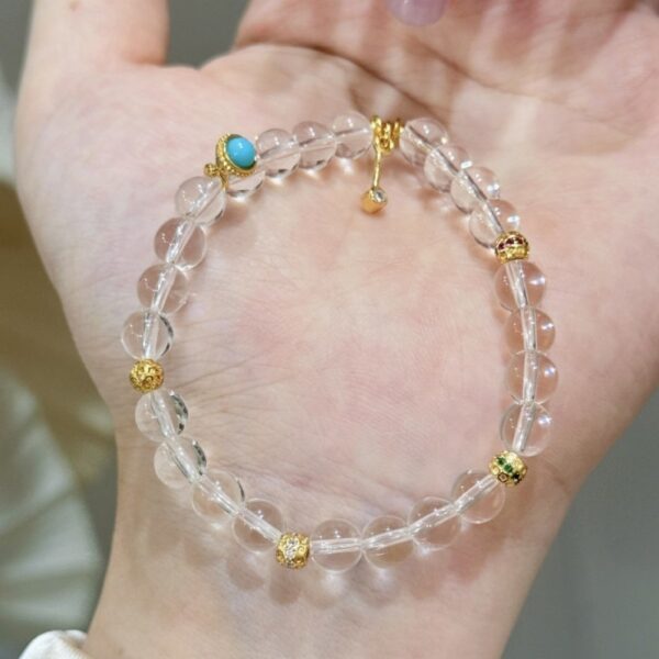 Turquoise & White Crystal Bracelet - Bohemian Spring Jewelry for Women - Image 4