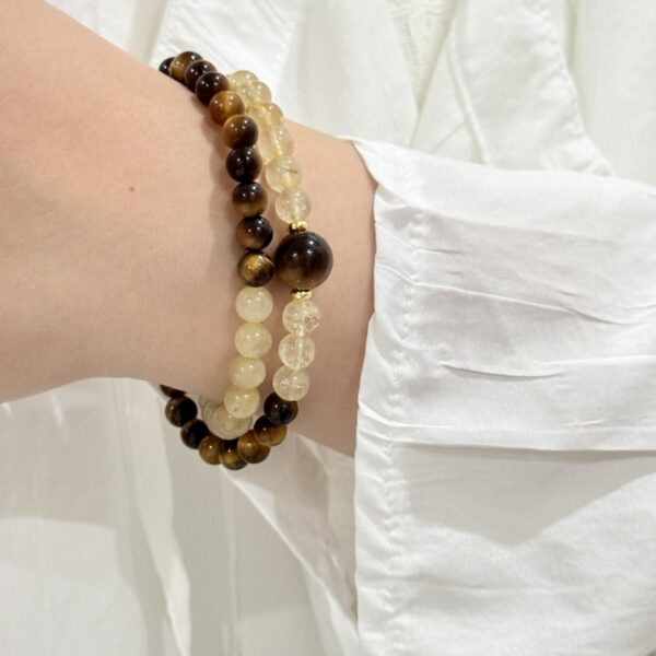 Double-Layer Tiger Eye & Rutilated Quartz Bracelet - Stackable Energy Jewelry - Image 5