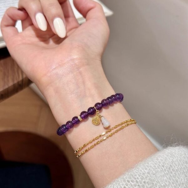 925 Silver Amethyst & Jadeite Bracelet - Mystical Gourd Nine-Bead Jewelry - Image 4
