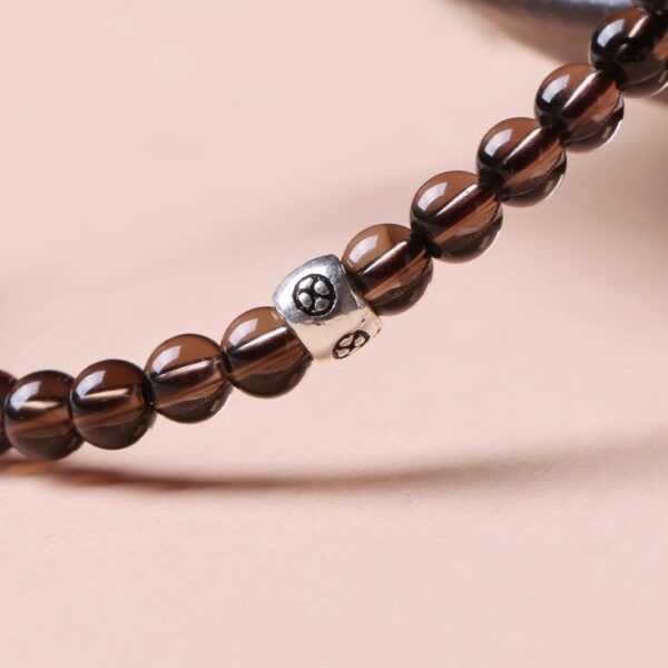 925 Silver Smoky Quartz Bracelet - Vintage Tibetan-Style Minimalist Jewelry - Image 5