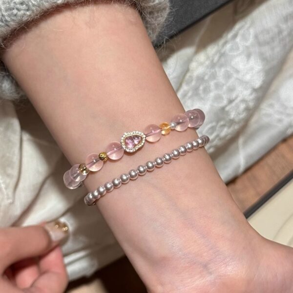 Natural Pink Quartz Bracelet - S925 Silver Beaded Peach Blossom Luck Jewelry - Image 5