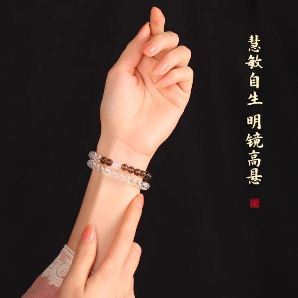 Double Strand Natural Crystal Bracelet - White Quartz & Smoky Quartz for Energy Balance (16cm) - Image 3