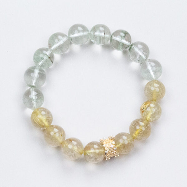 Five Elements Earth-Wood Bracelet - Green Phantom & Rutilated Quartz Crystal Jewelry for Grounding & Growth - Image 3