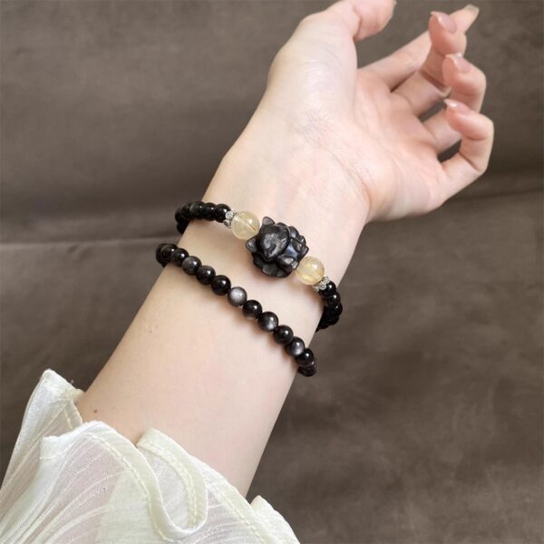 Lucky Rope Double Strand Bracelet - Feng Jiu Inspired Black Obsidian & Citrine Crystal Jewelry for Wealth & Protection - Image 3