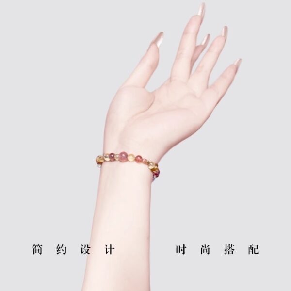 Five Elements Balance Bracelet - Strawberry Quartz, Citrine & Tourmaline Energy Jewelry - Image 4