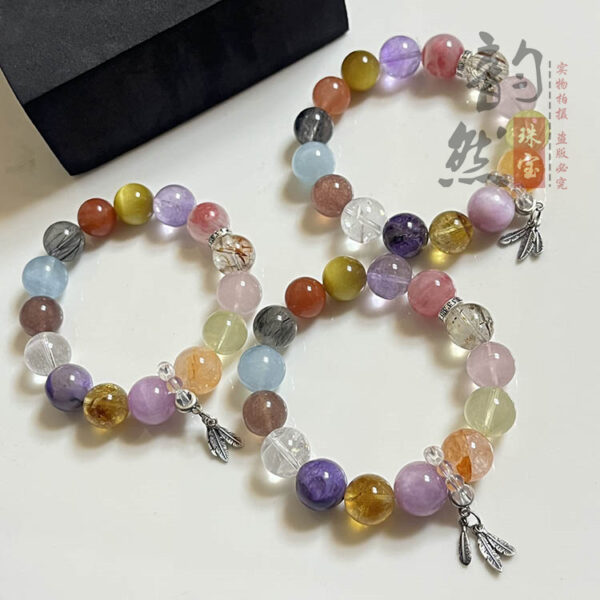 ​Mixed Gemstone Energy Bracelet - Red Agate, Black Tourmaline & Lepidolite Beads​ - Image 4