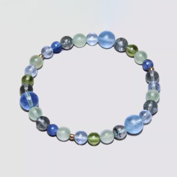 Five Elements Wood & Water Bracelet - Prehnite & Aquamarine Couple's Energy Jewelry - Image 2