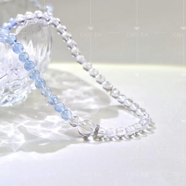 Double Strand White Quartz Bracelet - Natural Crystal & Aquamarine Energy Jewelry for Women & Men - Image 2
